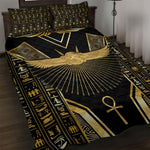 Egypt Winged Sun Quilt Bed Set Ancient Mythology Golden Ankh