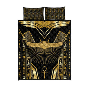 Egypt Winged Sun Quilt Bed Set Ancient Mythology Golden Ankh