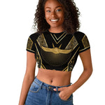 Egypt Winged Sun Raglan Cropped T shirt Ancient Mythology Golden Ankh