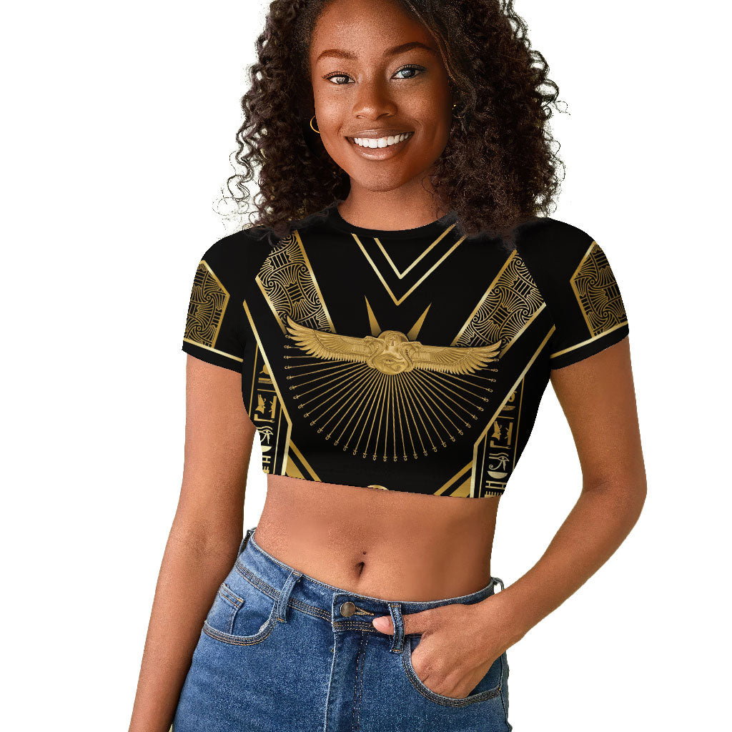 Egypt Winged Sun Raglan Cropped T shirt Ancient Mythology Golden Ankh