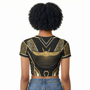 Egypt Winged Sun Raglan Cropped T shirt Ancient Mythology Golden Ankh