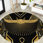Egypt Winged Sun Round Carpet Ancient Mythology Golden Ankh
