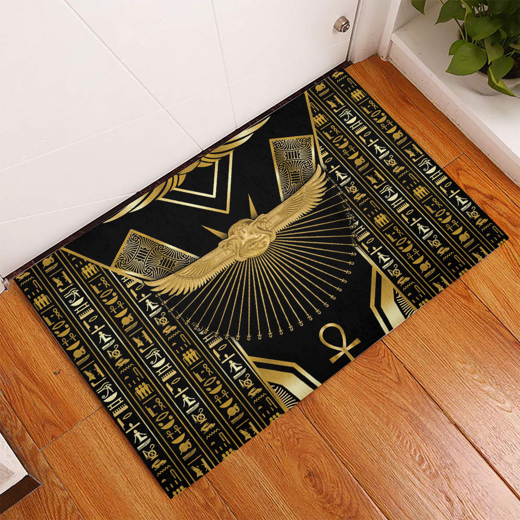 Egypt Winged Sun Rubber Doormat Ancient Mythology Golden Ankh