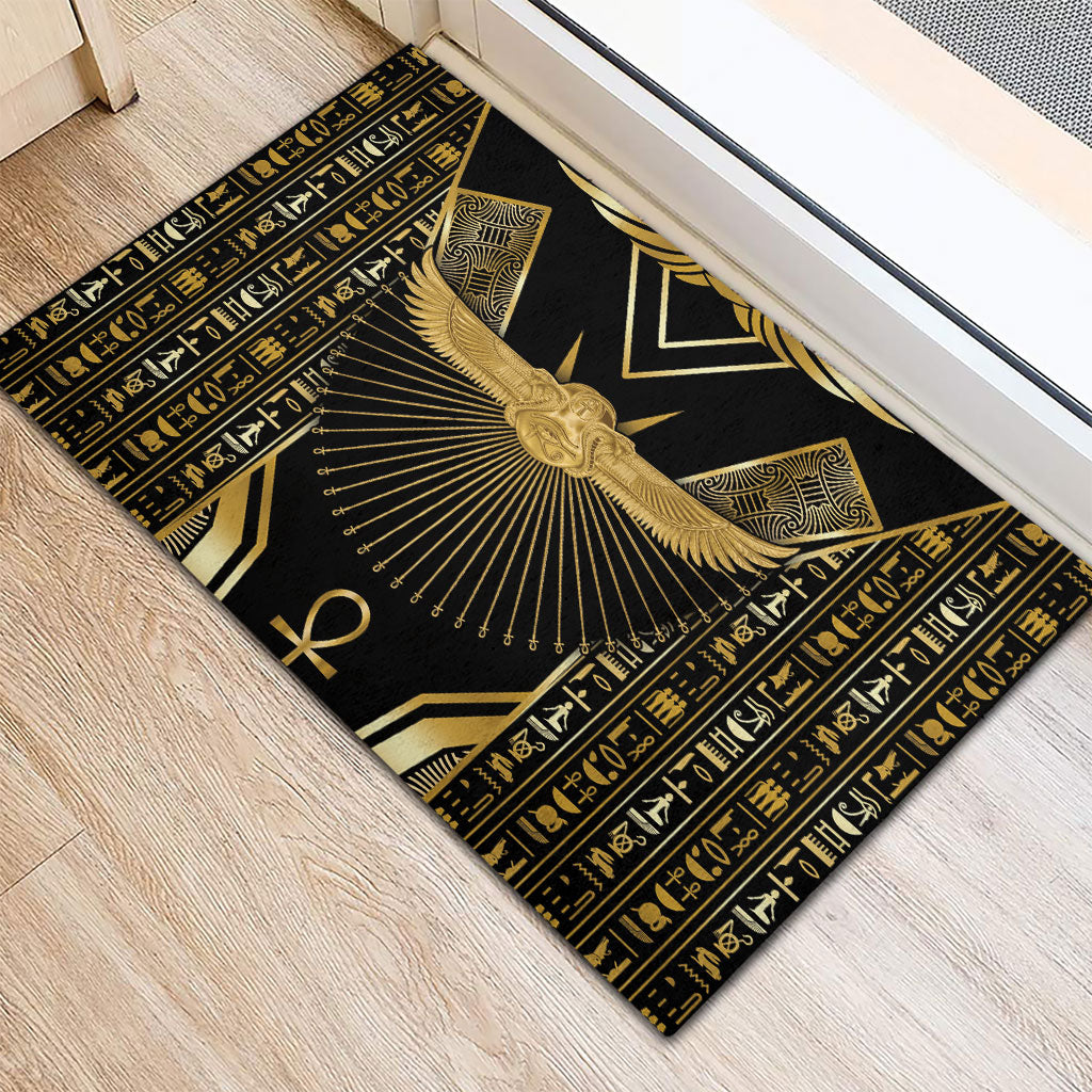 Egypt Winged Sun Rubber Doormat Ancient Mythology Golden Ankh