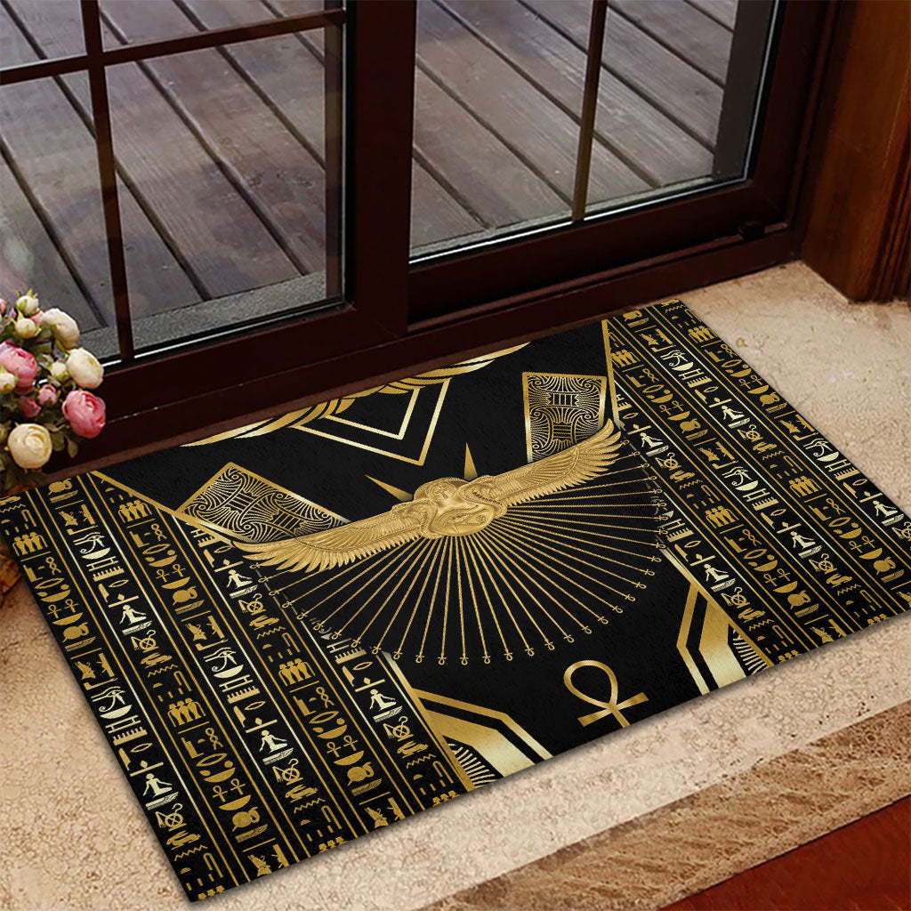 Egypt Winged Sun Rubber Doormat Ancient Mythology Golden Ankh