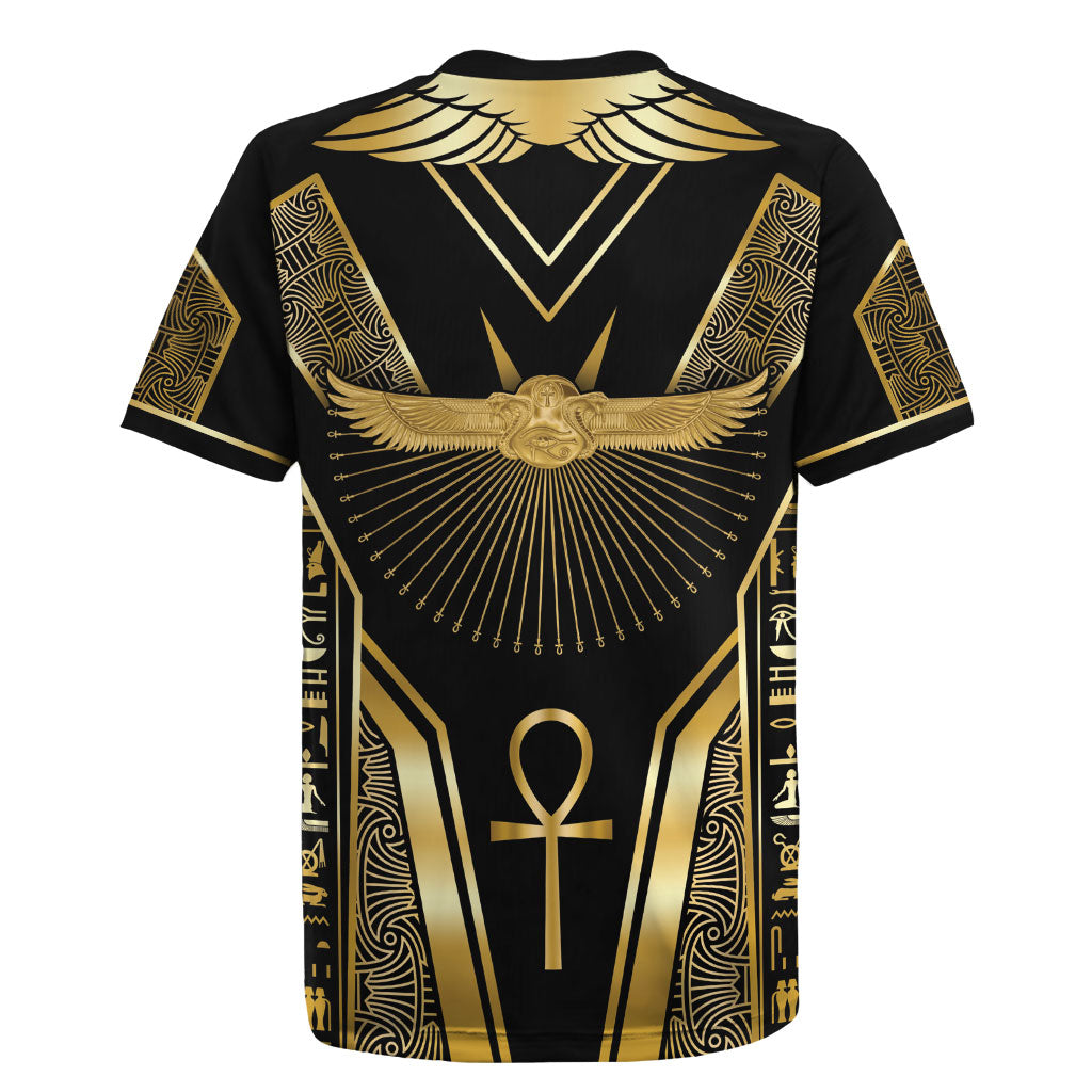 Egypt Winged Sun Rugby Jersey Ancient Mythology Golden Ankh