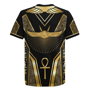Egypt Winged Sun Rugby Jersey Ancient Mythology Golden Ankh