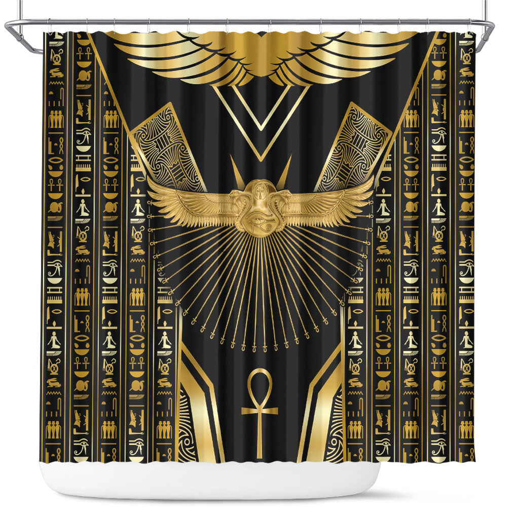 Egypt Winged Sun Shower Curtain Ancient Mythology Golden Ankh