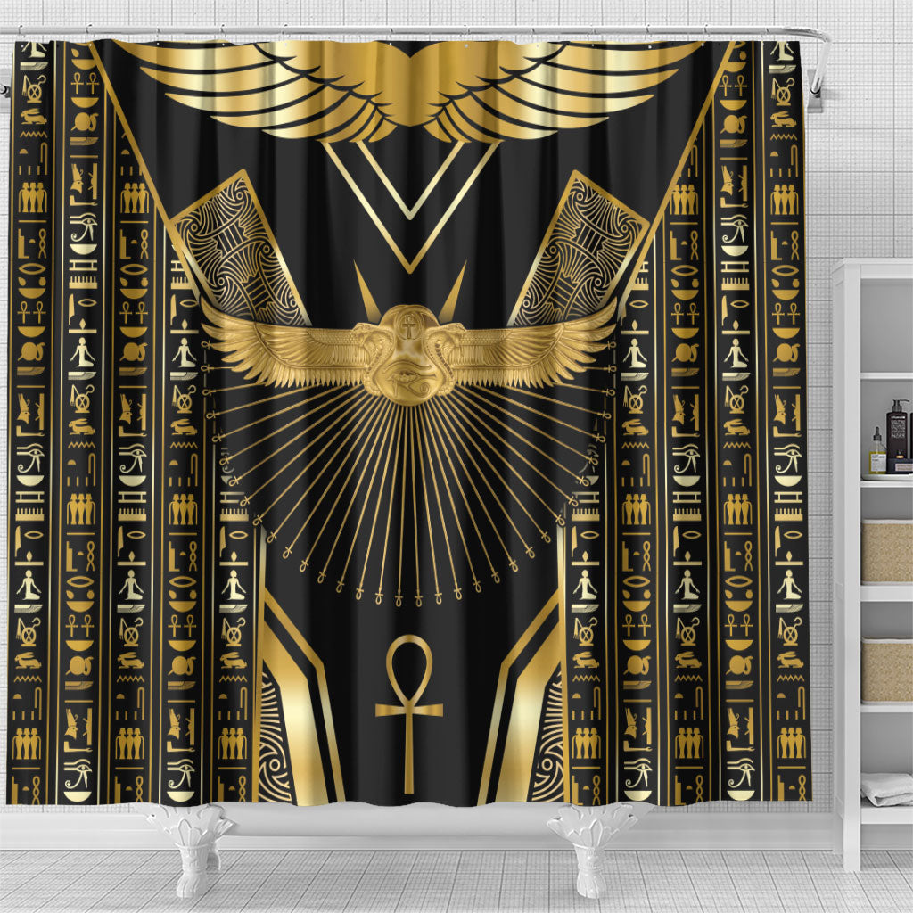 Egypt Winged Sun Shower Curtain Ancient Mythology Golden Ankh