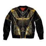 Egypt Winged Sun Sleeve Zip Bomber Jacket Ancient Mythology Golden Ankh