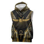 Egypt Winged Sun Sleeveless Hoodie Ancient Mythology Golden Ankh