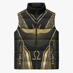 Egypt Winged Sun Sleeveless Puffer Jacket Ancient Mythology Golden Ankh