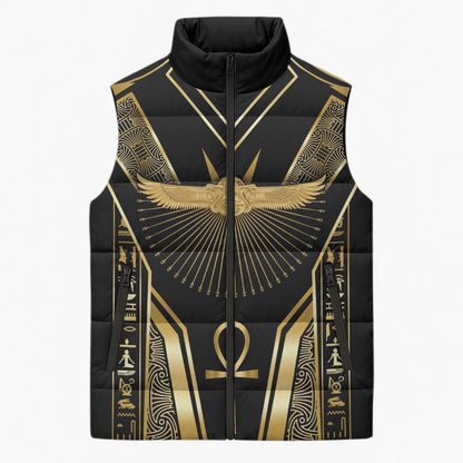 Egypt Winged Sun Sleeveless Puffer Jacket Ancient Mythology Golden Ankh