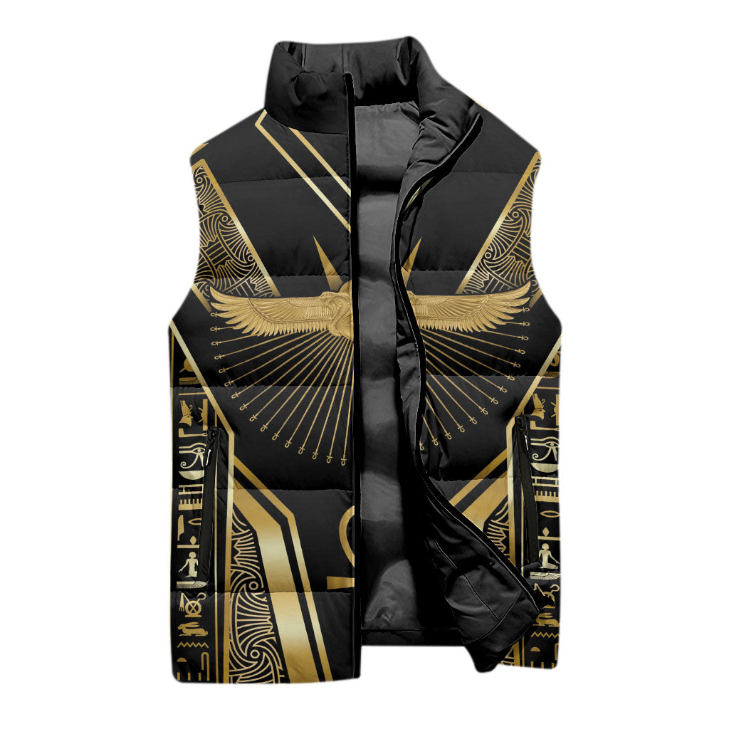 Egypt Winged Sun Sleeveless Puffer Jacket Ancient Mythology Golden Ankh