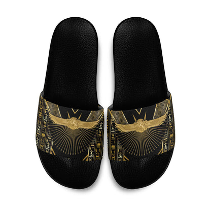 Egypt Winged Sun Slide Sandals Ancient Mythology Golden Ankh