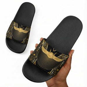 Egypt Winged Sun Slide Sandals Ancient Mythology Golden Ankh