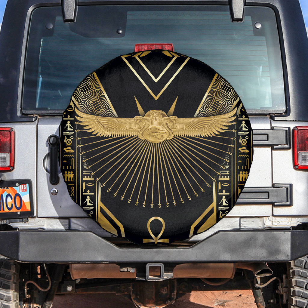 Egypt Winged Sun Spare Tire Cover Ancient Mythology Golden Ankh