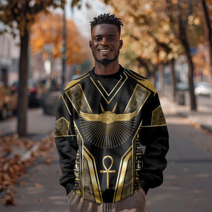 Egypt Winged Sun Sweatshirt Ancient Mythology Golden Ankh