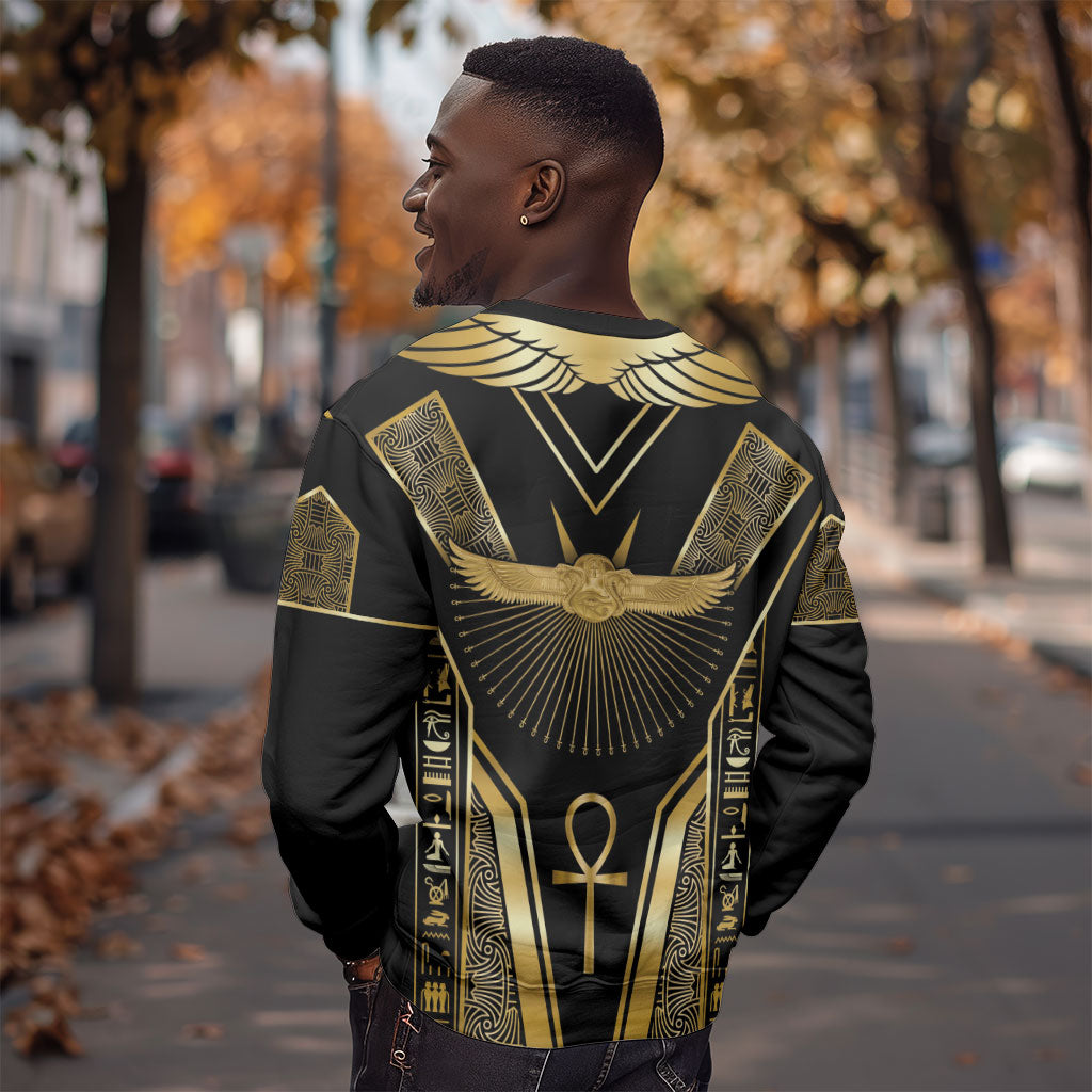 Egypt Winged Sun Sweatshirt Ancient Mythology Golden Ankh