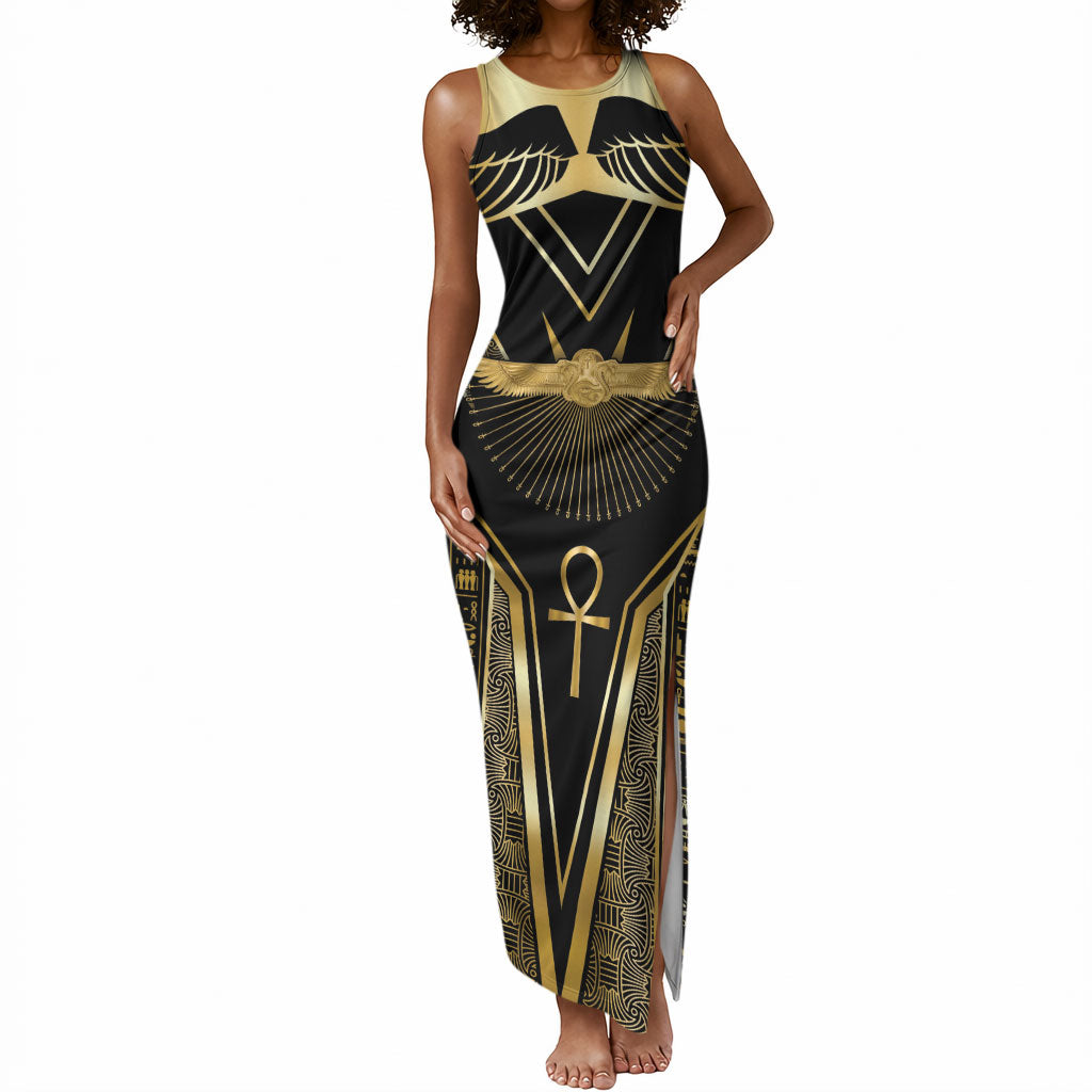 Egypt Winged Sun Tank Maxi Dress Ancient Mythology Golden Ankh