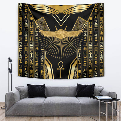 Egypt Winged Sun Tapestry Ancient Mythology Golden Ankh