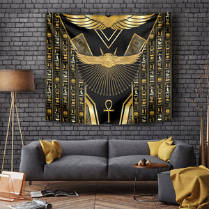 Egypt Winged Sun Tapestry Ancient Mythology Golden Ankh