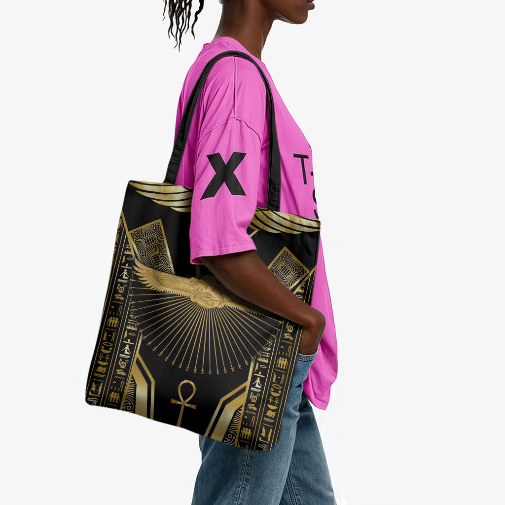 Egypt Winged Sun Tote Bag Ancient Mythology Golden Ankh