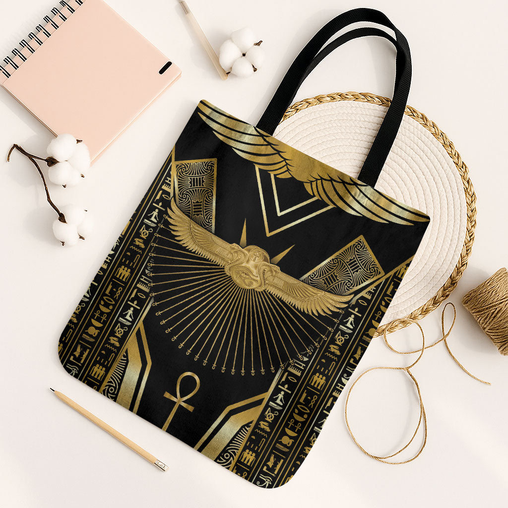Egypt Winged Sun Tote Bag Ancient Mythology Golden Ankh