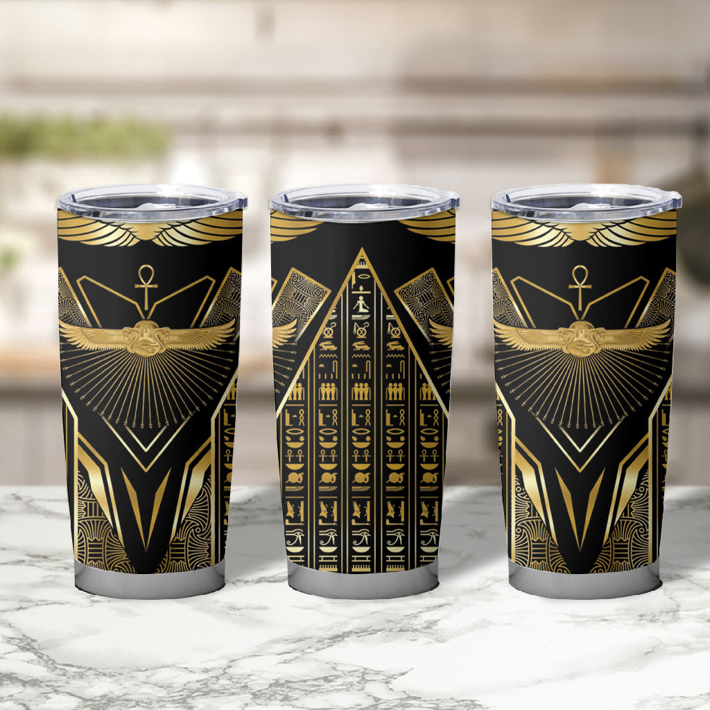 Egypt Winged Sun Tumbler Cup Ancient Mythology Golden Ankh
