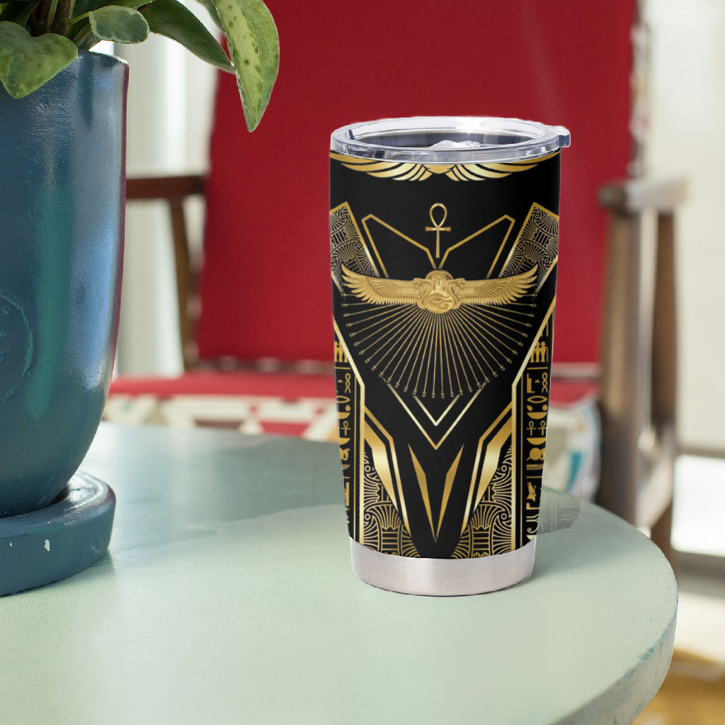 Egypt Winged Sun Tumbler Cup Ancient Mythology Golden Ankh
