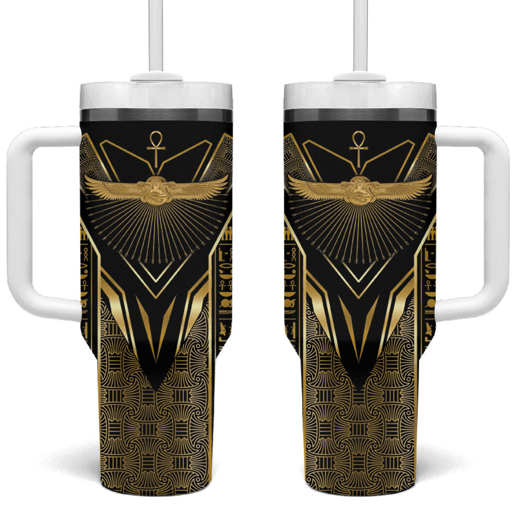 Egypt Winged Sun Tumbler With Handle Ancient Mythology Golden Ankh