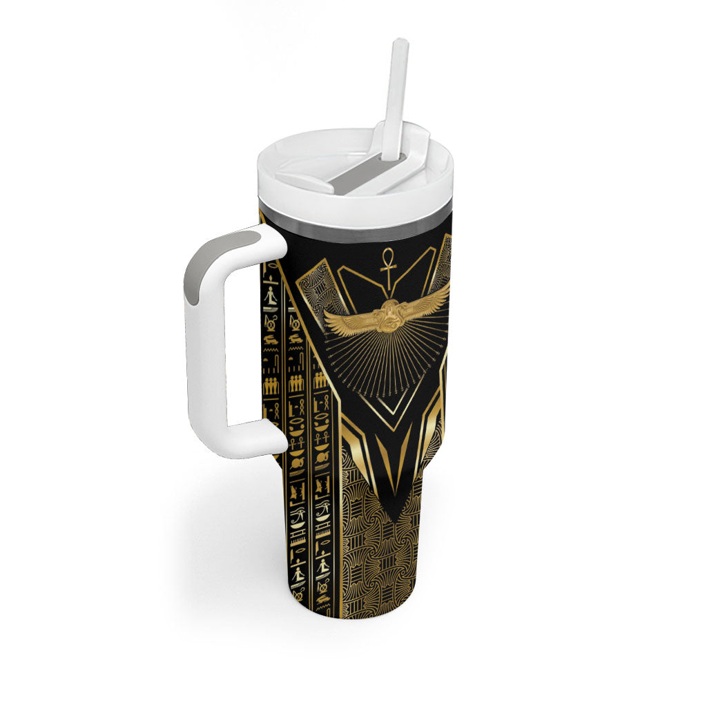 Egypt Winged Sun Tumbler With Handle Ancient Mythology Golden Ankh