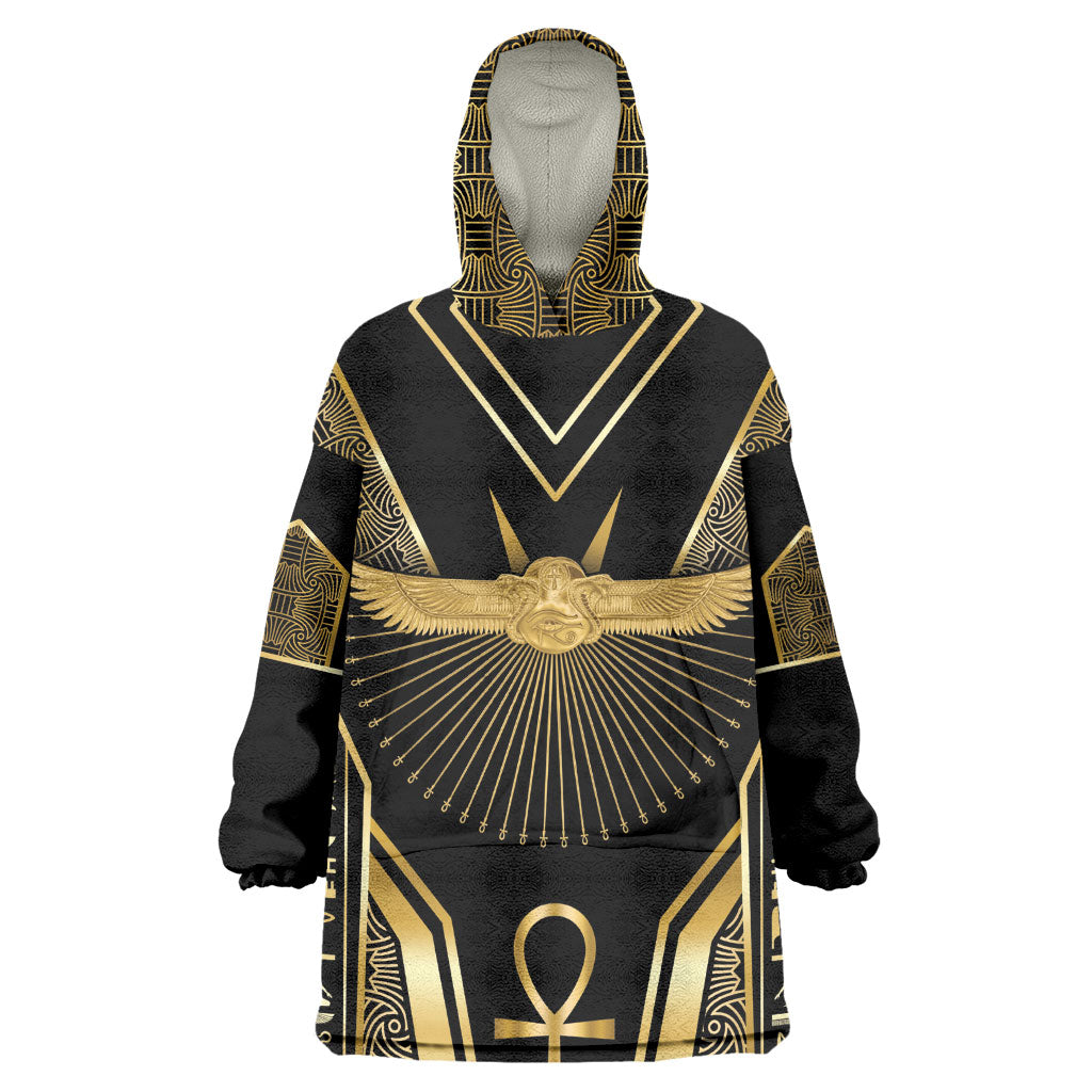 Egypt Winged Sun Wearable Blanket Hoodie Ancient Mythology Golden Ankh