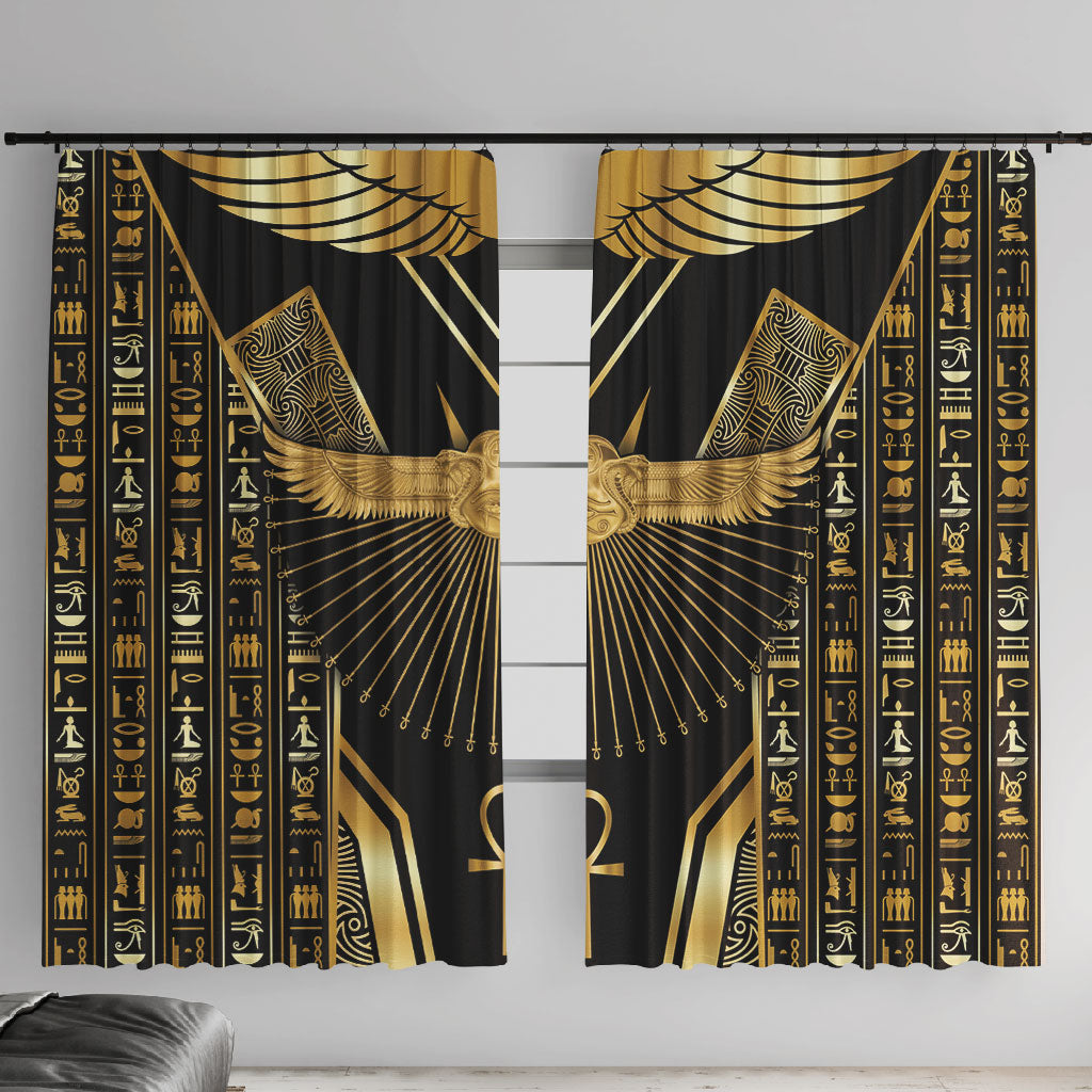 Egypt Winged Sun Window Curtain Ancient Mythology Golden Ankh