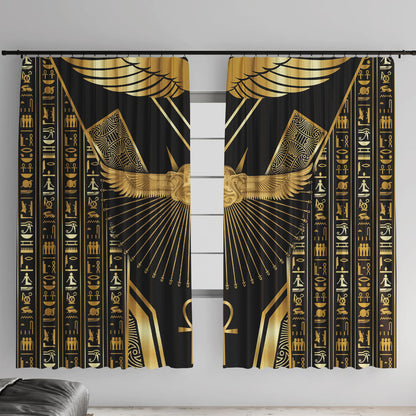 Egypt Winged Sun Window Curtain Ancient Mythology Golden Ankh