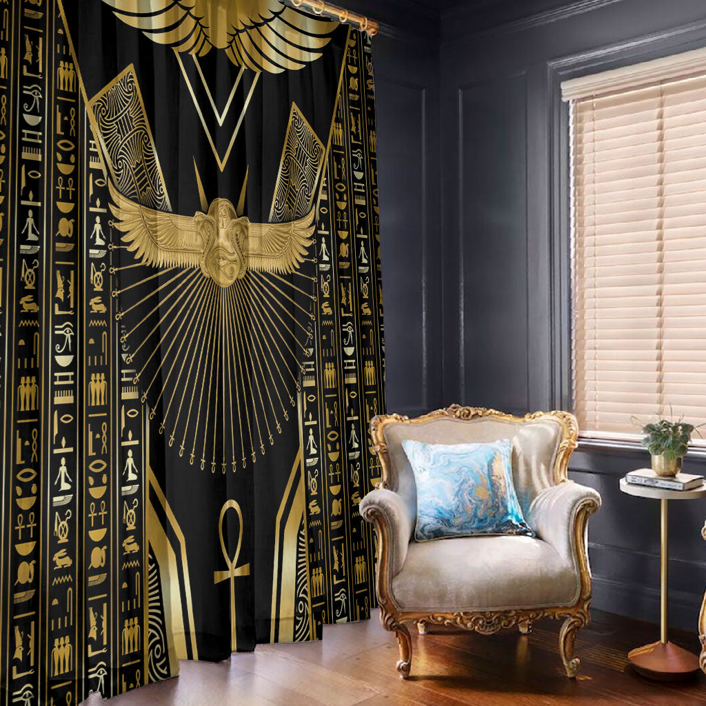 Egypt Winged Sun Window Curtain Ancient Mythology Golden Ankh