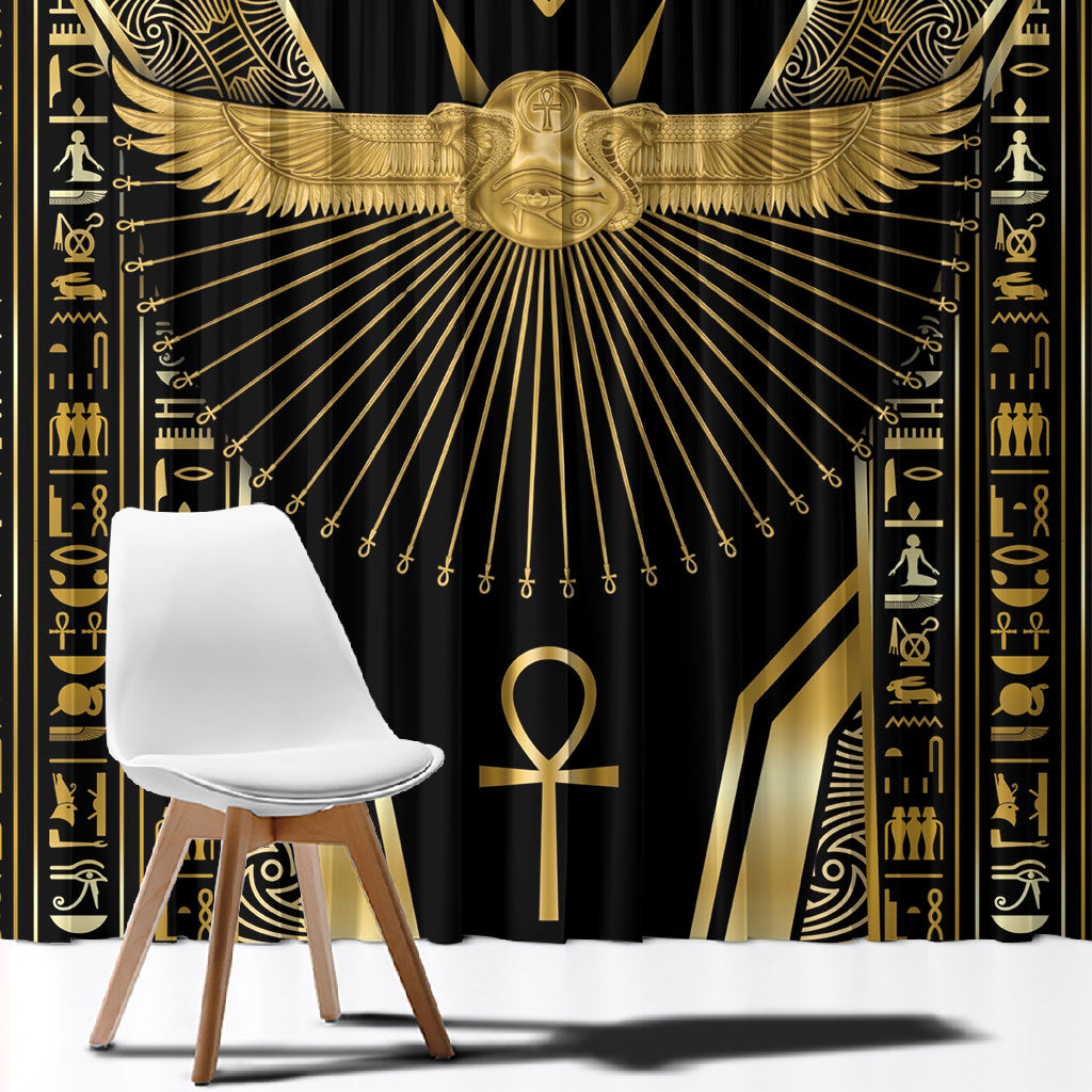 Egypt Winged Sun Window Curtain Ancient Mythology Golden Ankh