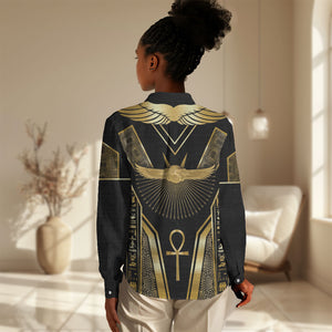 Egypt Winged Sun Women Casual Shirt Ancient Mythology Golden Ankh