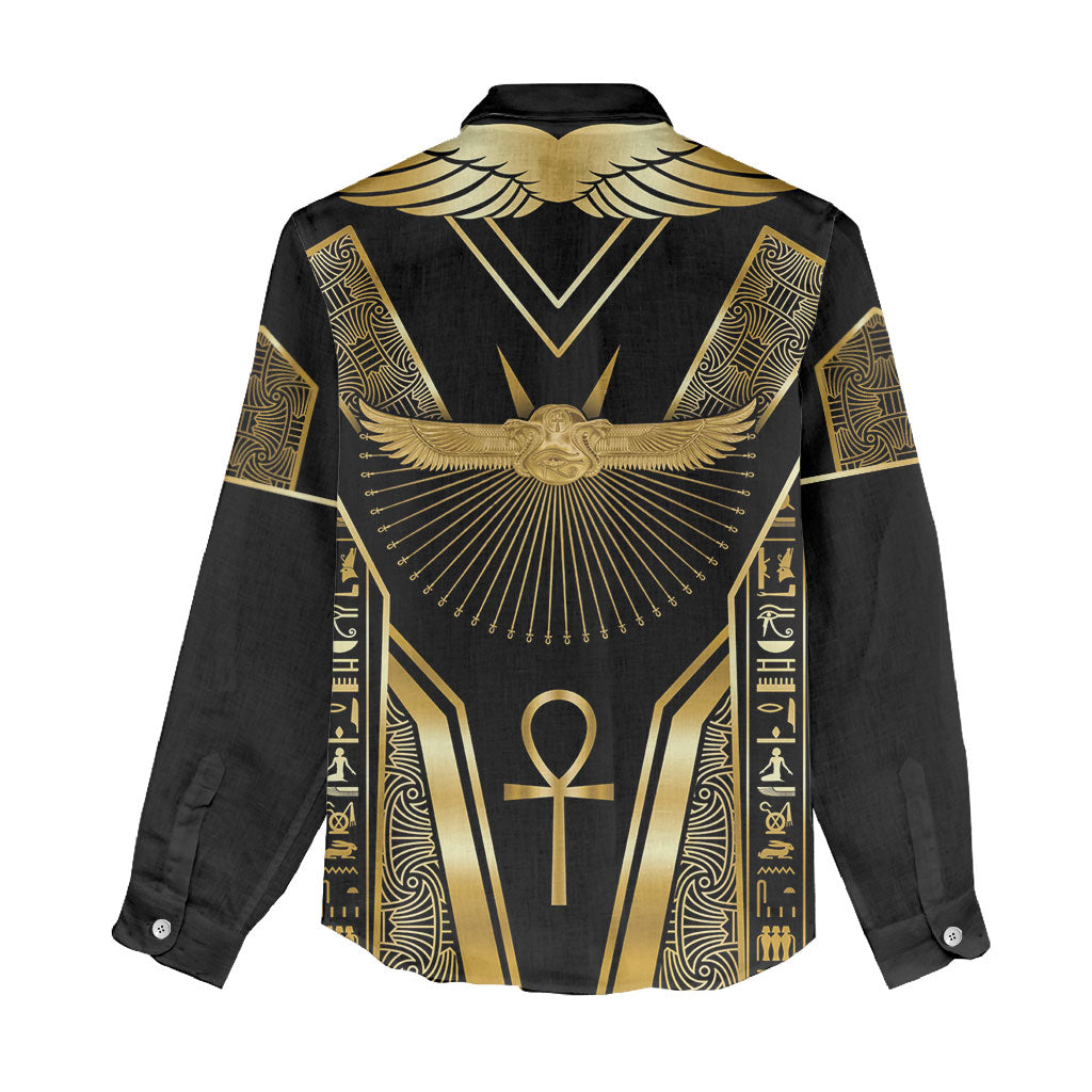 Egypt Winged Sun Women Casual Shirt Ancient Mythology Golden Ankh