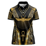 Egypt Winged Sun Women Polo Shirt Ancient Mythology Golden Ankh