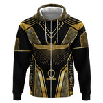 Egypt Winged Sun Zip Hoodie Ancient Mythology Golden Ankh