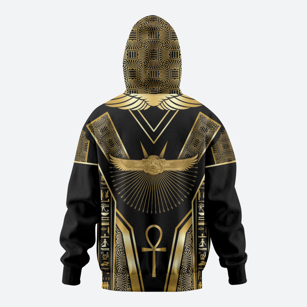 Egypt Winged Sun Zip Hoodie Ancient Mythology Golden Ankh