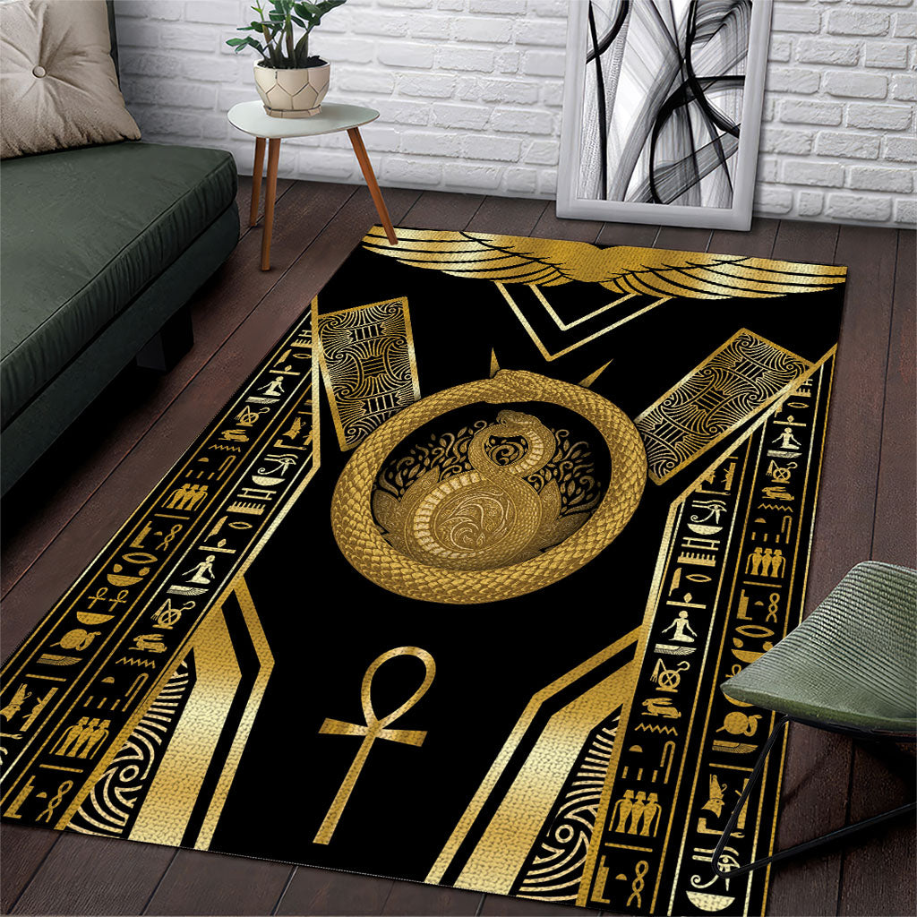 Egypt Ouroboros Area Rug Ancient Mythology Infinity Serpent Gold