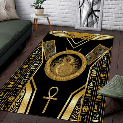 Egypt Ouroboros Area Rug Ancient Mythology Infinity Serpent Gold