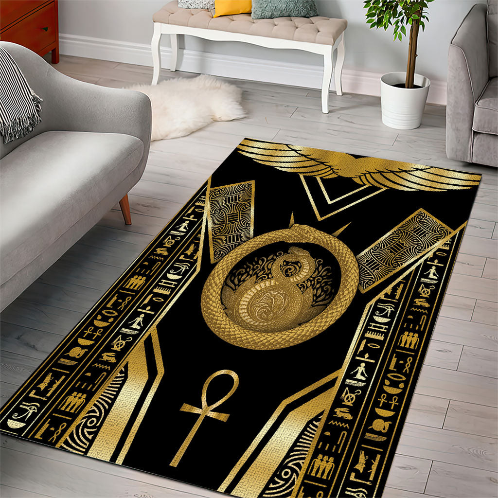 Egypt Ouroboros Area Rug Ancient Mythology Infinity Serpent Gold