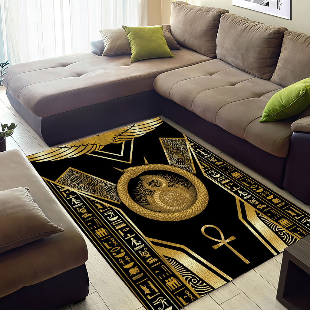 Egypt Ouroboros Area Rug Ancient Mythology Infinity Serpent Gold