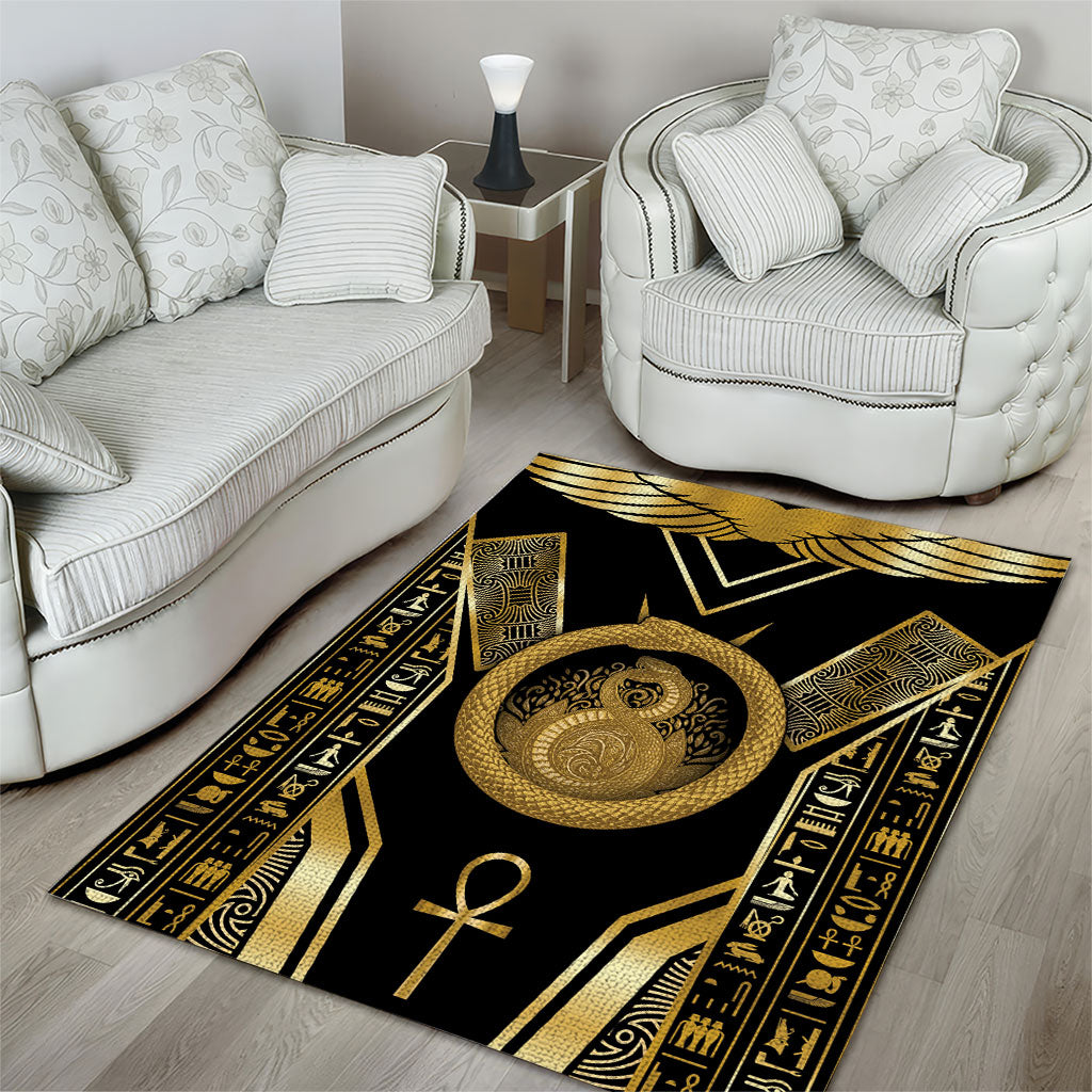 Egypt Ouroboros Area Rug Ancient Mythology Infinity Serpent Gold