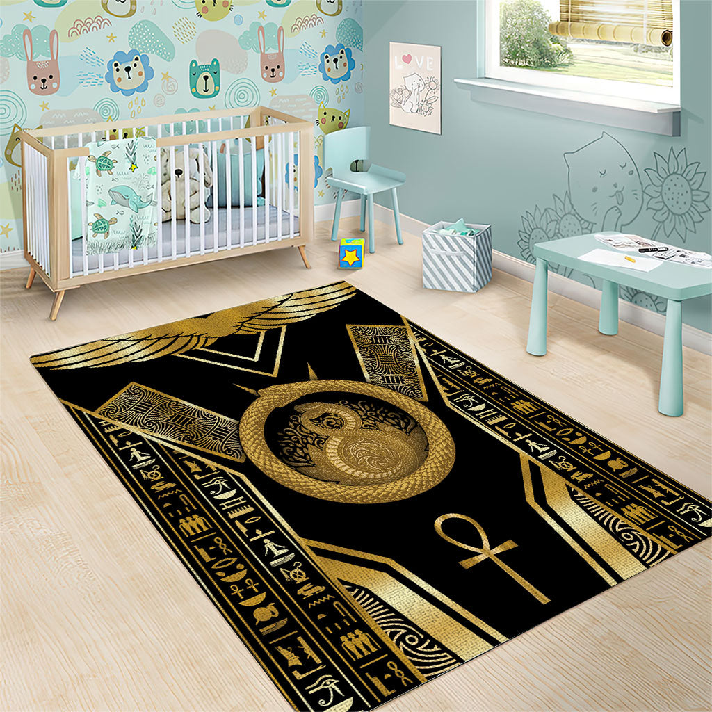 Egypt Ouroboros Area Rug Ancient Mythology Infinity Serpent Gold