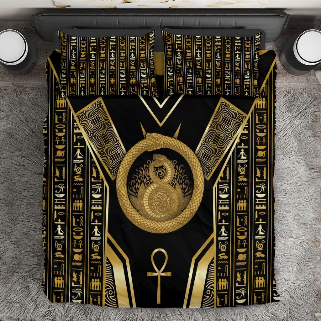 Egypt Ouroboros Bedding Set Ancient Mythology Infinity Serpent Gold