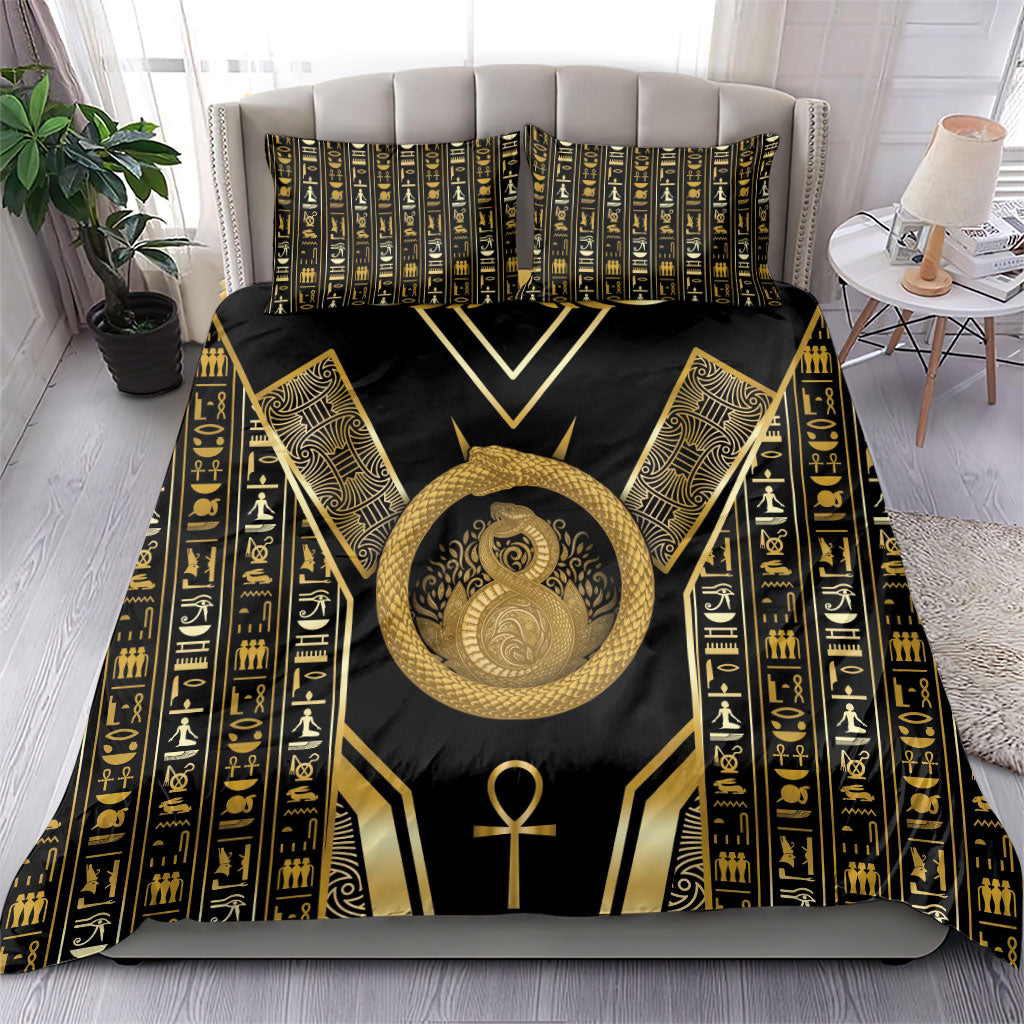 Egypt Ouroboros Bedding Set Ancient Mythology Infinity Serpent Gold